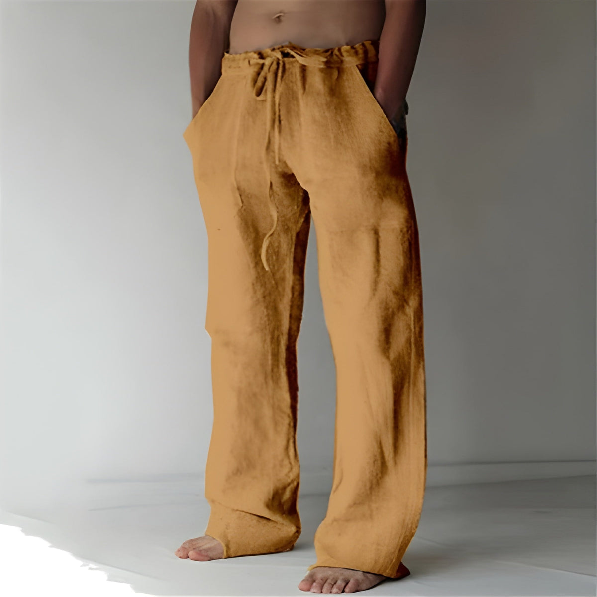 Linnen look pantalon heren in kurkuma