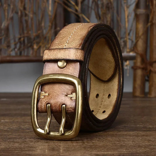 Heren Riem | Echt Runderleer | Dubbele Messing Gesp | Retro & Stevig