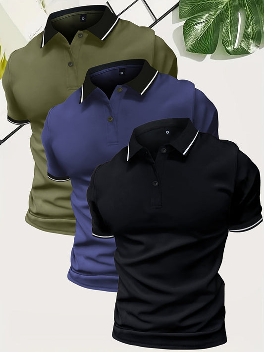 Heren 3 stuks Polo Shirt | Casual & Effen Kleur | Lichtgewicht Polyester | Korte Mouw