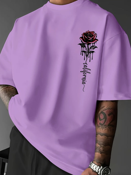 Heren T-shirt met rozenprint in paars