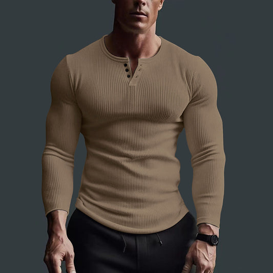 Heren Henley Shirt | Gebreid & Stretch | Lange Mouw | Casual Lente Stijl