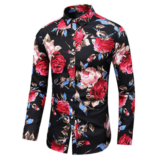 Heren overhemd met bloemenprint in zwart