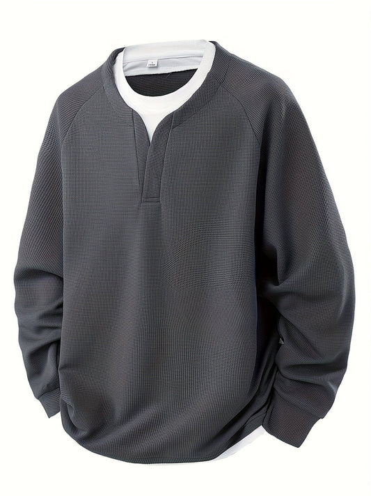 Waffle Trui Voor Heren | Casual Lange Mouw | Gevormde V-hals & Stretchy Stof