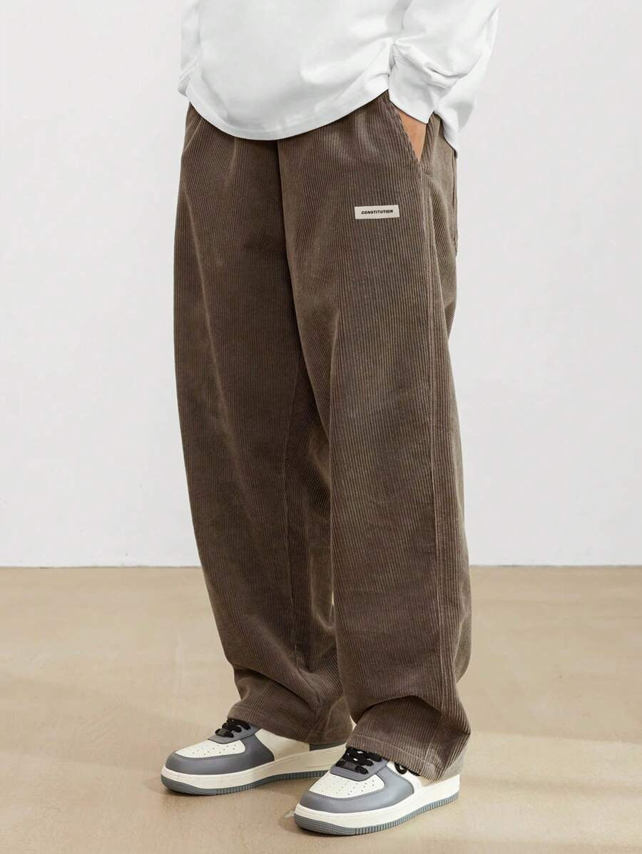 Heren corduroy broek loose-fit met rechte pijp in bruin