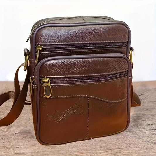 Heren Schoudertas | Topgrain Rundleer | Grote Inhoud & Verstelbare Band | Zakelijke Crossbody
