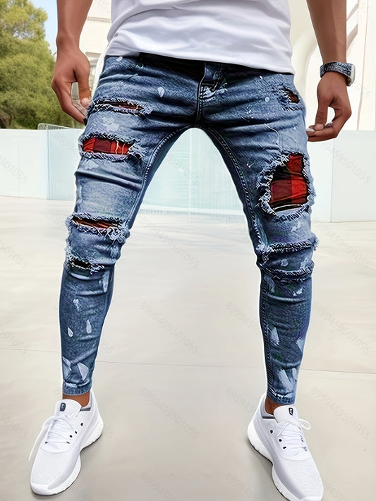 Heren Patchwork Jeans | Slanke pasvorm | Stretch Denim | Trendy stijl