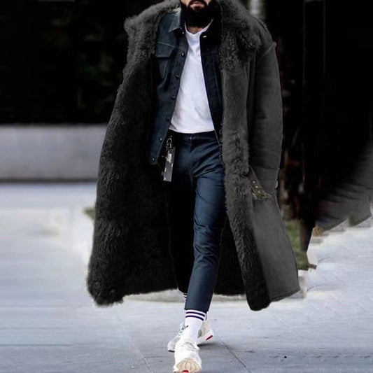 Winterjas Heren | Luxe Lange Pluche Jas | Trendy Faux Fur Overcoat