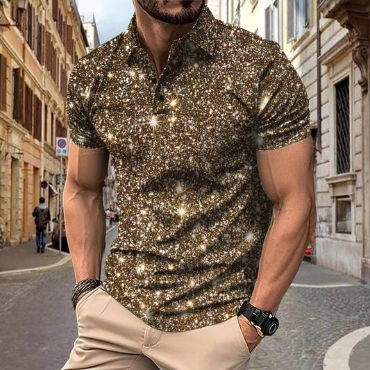 Heren polo met sterrenprint in khaki