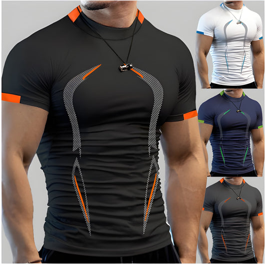 Heren Sportshirt | Kleurblokken & Slim Fit | Sneldrogend T-shirt met Ronde Hals