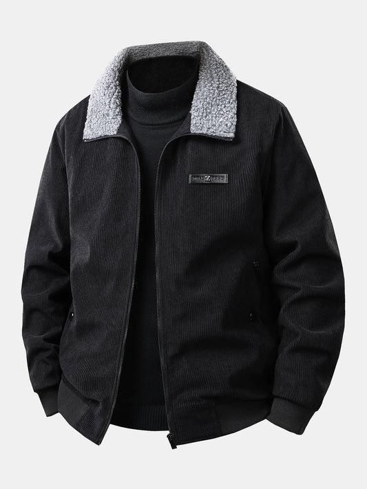 Heren Corduroy Jas met Teddy Voering in zwart, Casual Winterjas