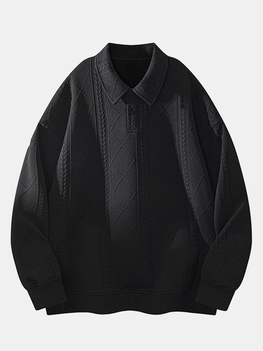 Heren Geometric Jacquard Polokraag Sweatshirt in zwart, Relaxed Fit