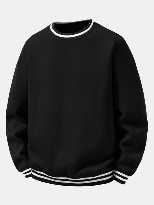 Heren Gestreepte Crew Neck Sweatshirt in zwart, Relaxed Fit Casual