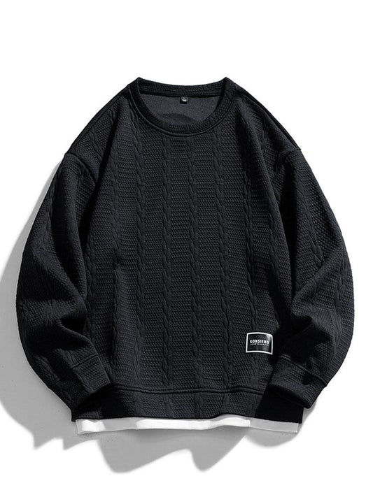 Heren Gestructureerde Jacquard Sweatshirt in zwart, Relaxed Fit