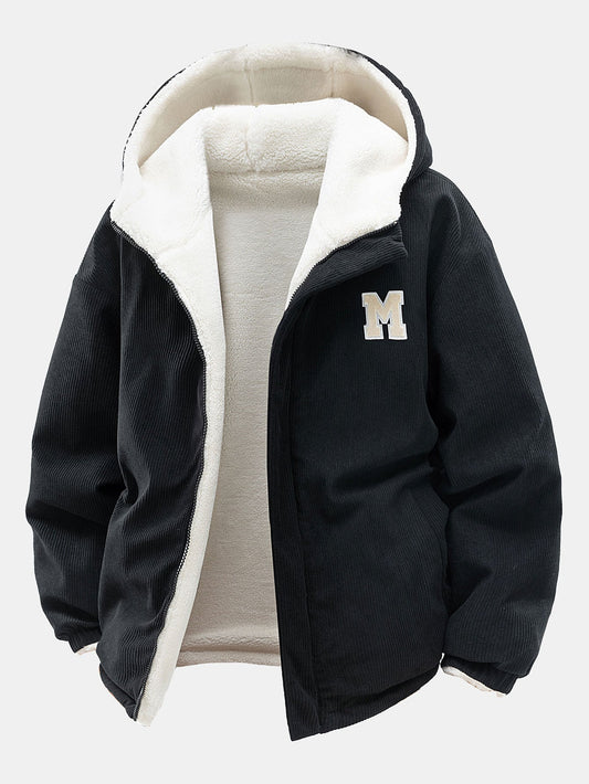 Heren Omkeerbare Corduroy Jas met Teddy Fleece in zwart, Relaxed Fit