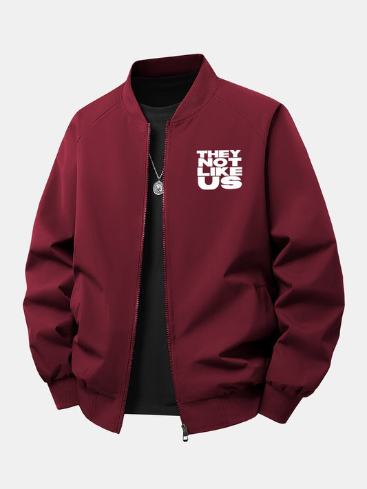 Heren Printed Zip-Up Bomber Jacket in wijnrood, Relaxed Fit Streetwear
