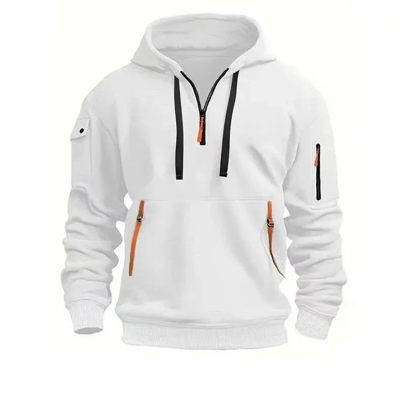 Heren Pullover Hoodie met Mouwzak in wit, Functioneel Design