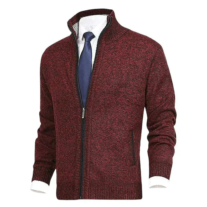 Heren Ritssluiting Staande Kraag Cardigan in rood, Klassieke Stijl