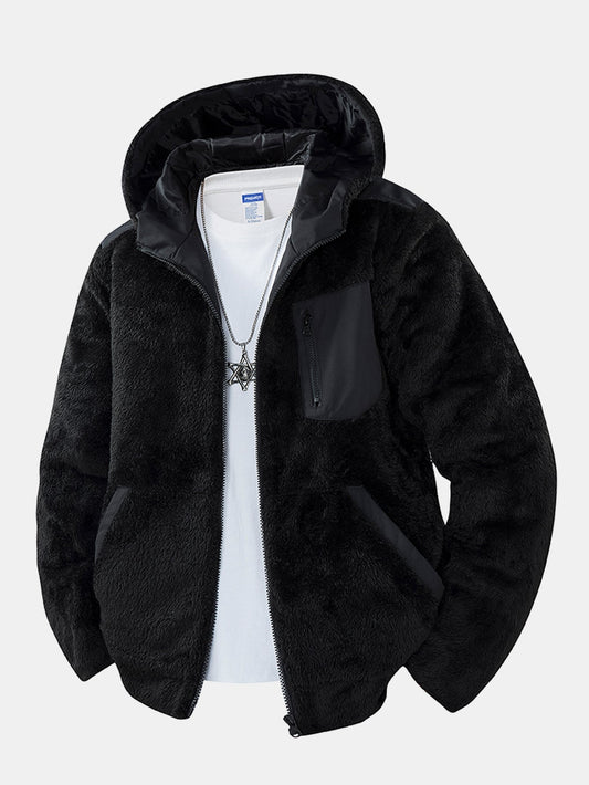 Heren Teddy Fleece Hoodie Jas in zwart, Comfortabele Winterjas