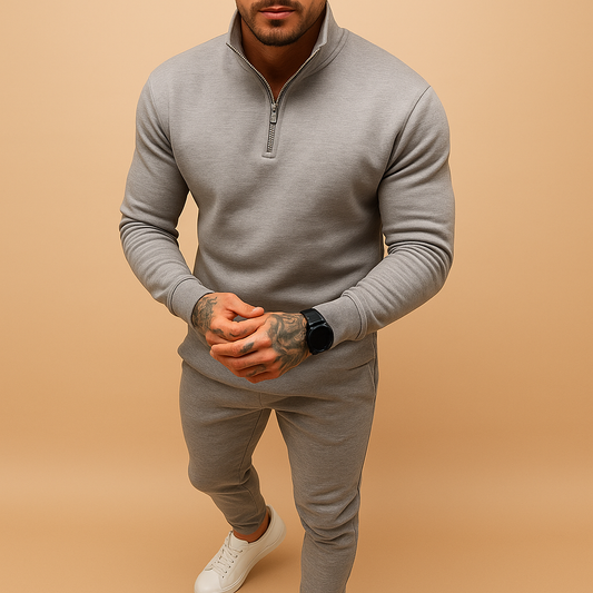 Heren Trainingspak met Halve Rits - Comfortabel Joggingset - Grijs