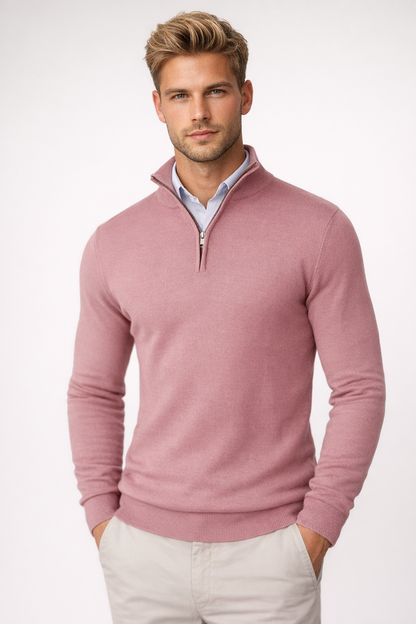 Half-zip trui heren met ritskraag in rose