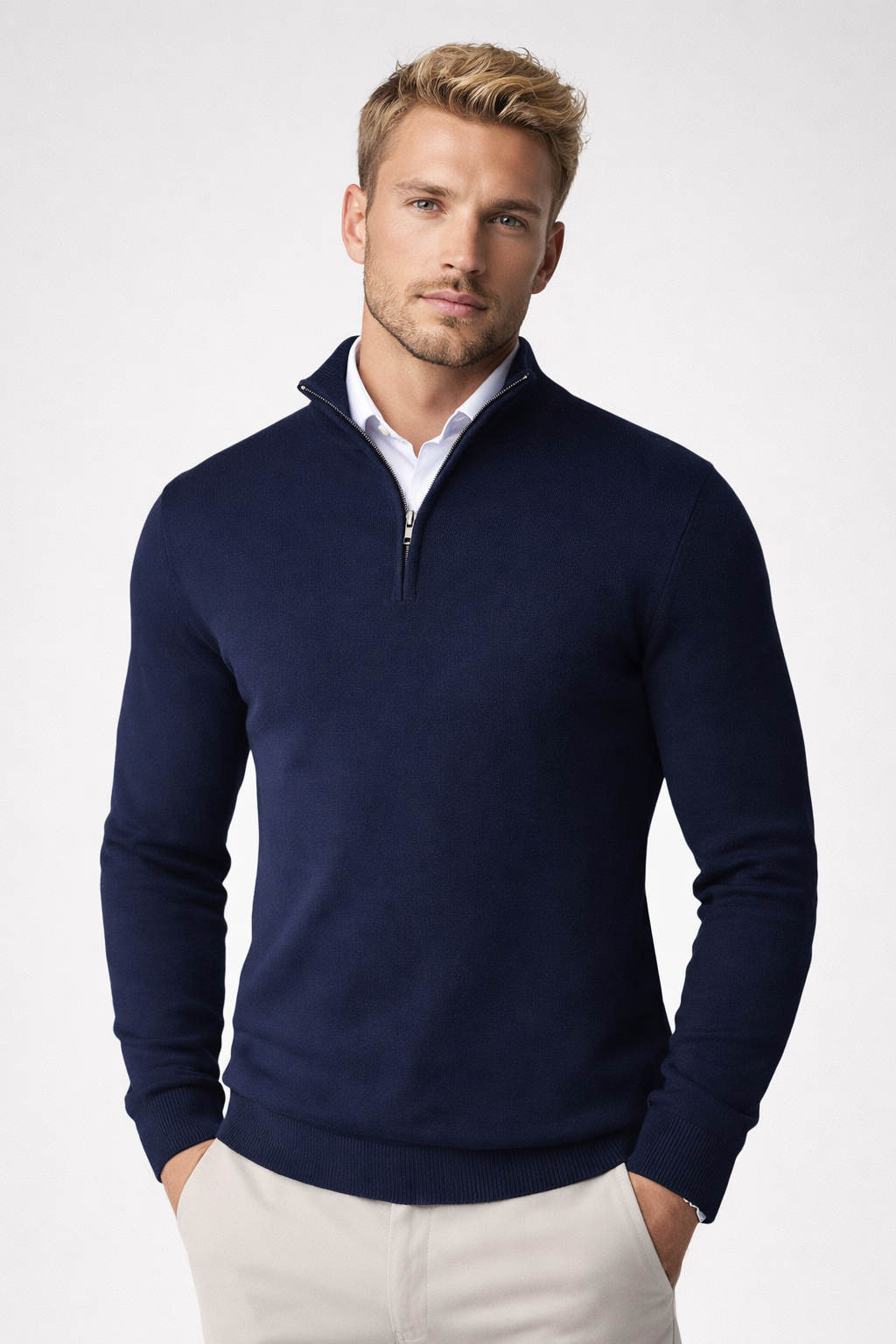 Half-zip trui heren met ritskraag in blauw