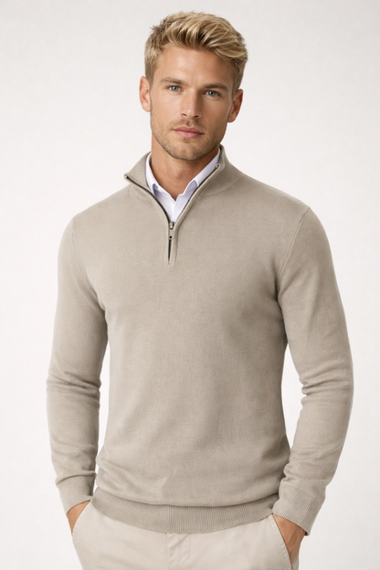 Half-zip trui heren met ritskraag in beige