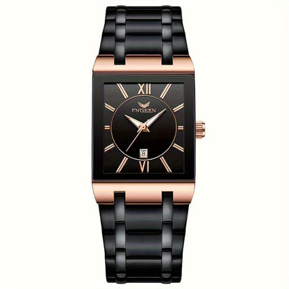 Herenhorloge | Vierkante Wijzerplaat met Stopwatch | Quartz & Kalender | Roestvrijstalen Mesh Band | Waterbestendig