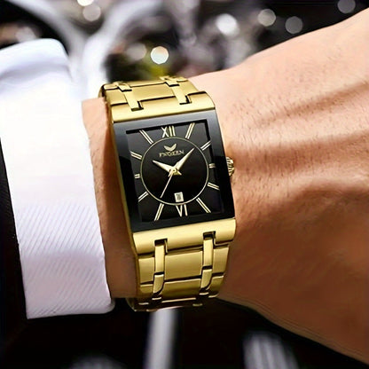 Herenhorloge | Vierkante Wijzerplaat met Stopwatch | Quartz & Kalender | Roestvrijstalen Mesh Band | Waterbestendig