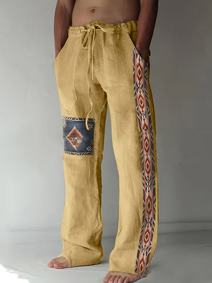 Heren broek met geometrisch patroon in geel