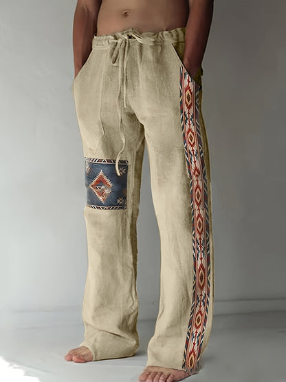 Heren broek met geometrisch patroon in khaki