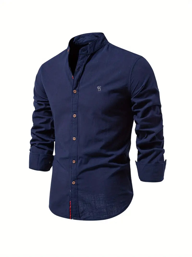 Ademend heren overhemd in marine-blauw