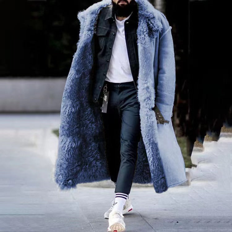 Winterjas Heren | Luxe Lange Pluche Jas | Trendy Faux Fur Overcoat