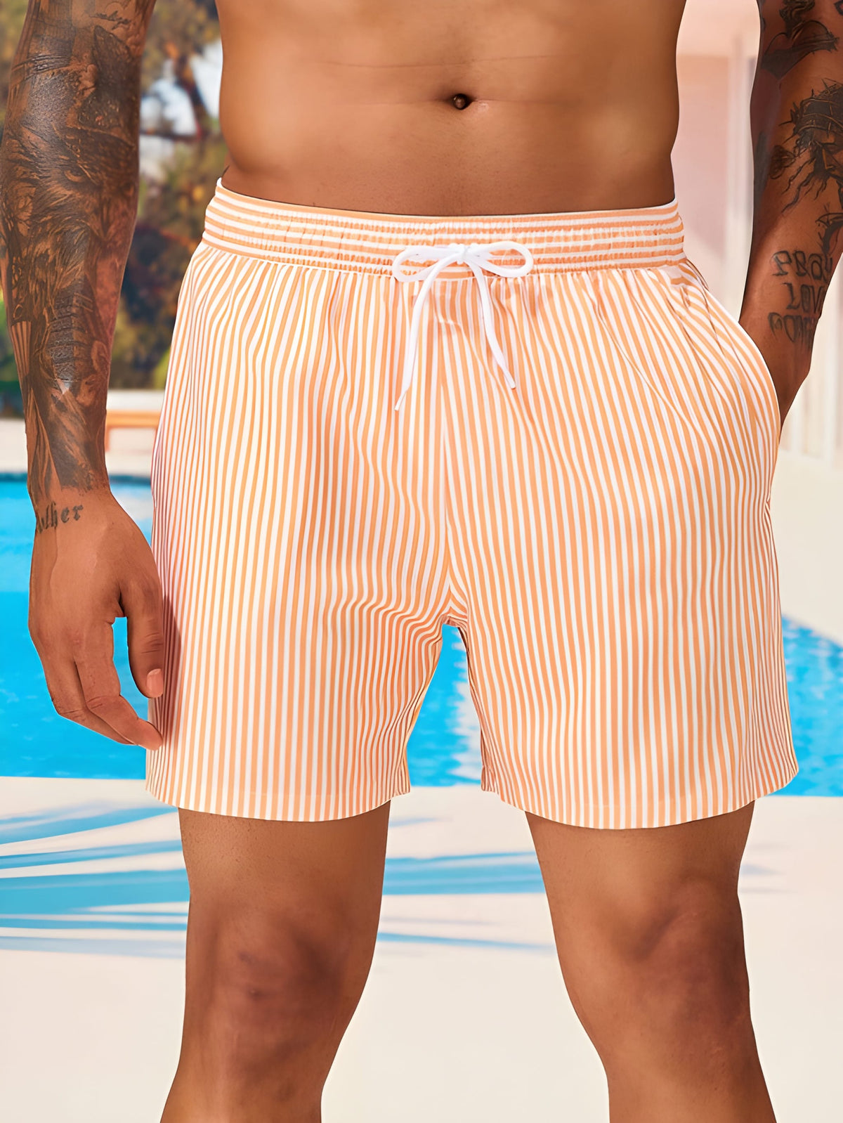 Gestreepte zwemshort heren in beige