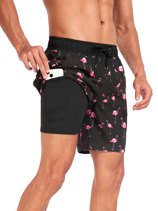 Heren zwembroek | Hawaiian & Flamingo Print | Sneldrogend & Met Koord