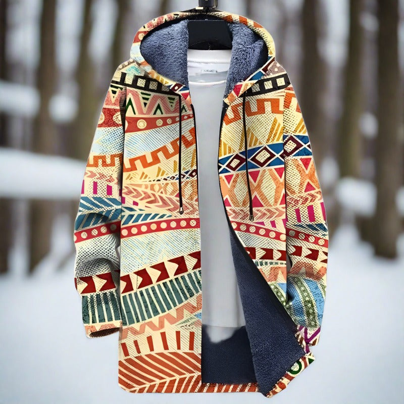Comfortabele en stijlvolle winterjas voor heren met geometrische retro-kunst en klassieke charme | Fedde