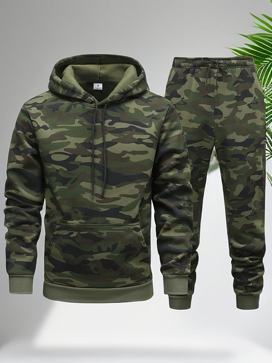 Heren Camouflage Hoodie en Sportpak | Gebreid Polyester | Lange Mouwen | Trekkoord Tailleband
