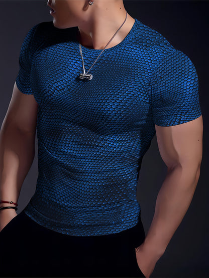 Heren T-shirt | 3D Geometrisch Patroon | Hoge Stretch & Scheurvast | Zomer Sporttop