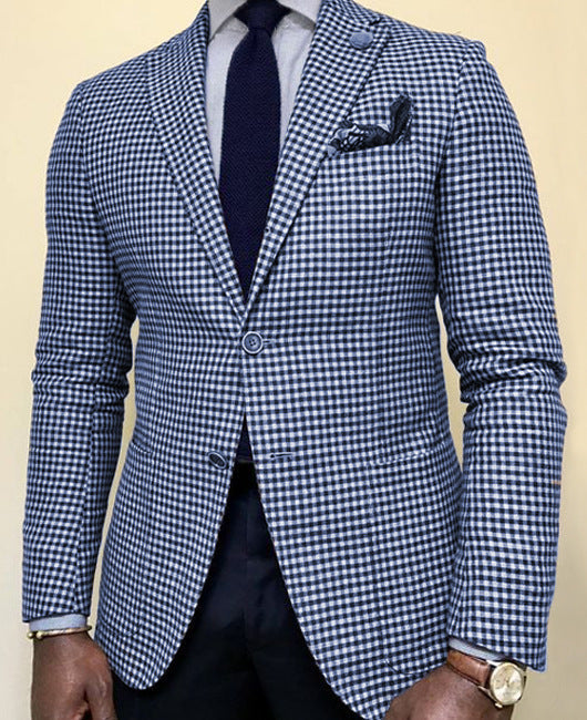 Heren blazer met motief in blauw