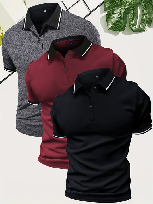 Heren 3 stuks Polo Shirt  | Casual & Effen Kleur | Lichtgewicht Polyester | Korte Mouw