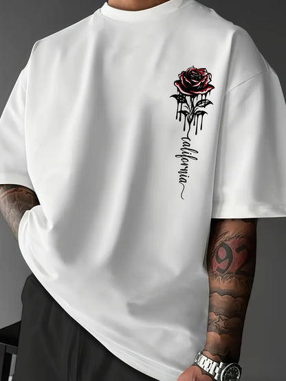 Heren T-shirt met rozenprint in wit