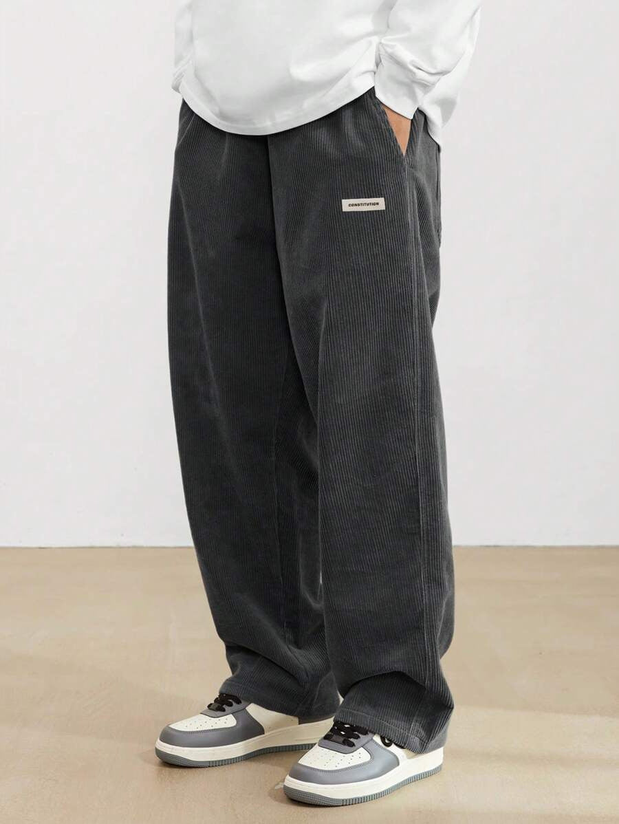 Heren corduroy broek loose-fit met rechte pijp in donkergrijs