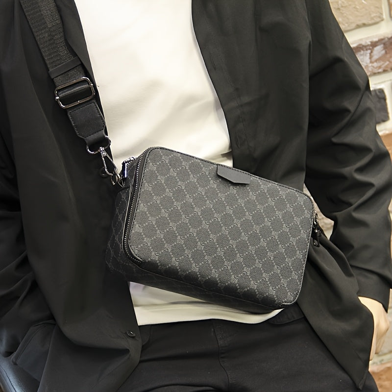 Heren Crossbody Tas | Streetstyle & Gecheckt Design | Verstelbare Riem & Meerdere Vakken | Zwart