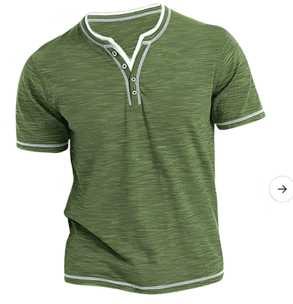 Heren Henley Shirt Korte Mouw - Moderne Knoopsluiting