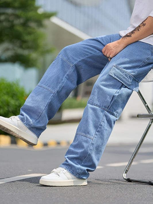 Heren Cargo Denim Broek | Losse Pasvorm & Meerdere Zakken | Effen Kleur | Casual & Outdoor