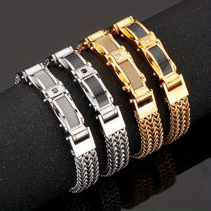 Heren Armband | Titanium Staal & Faux Edelsteen | Vierkant Design & Magnetische Sluiting