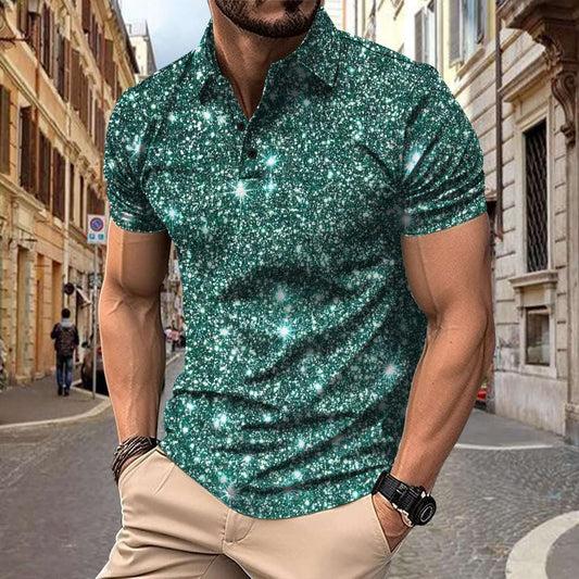 Heren polo met sterrenprint in groen
