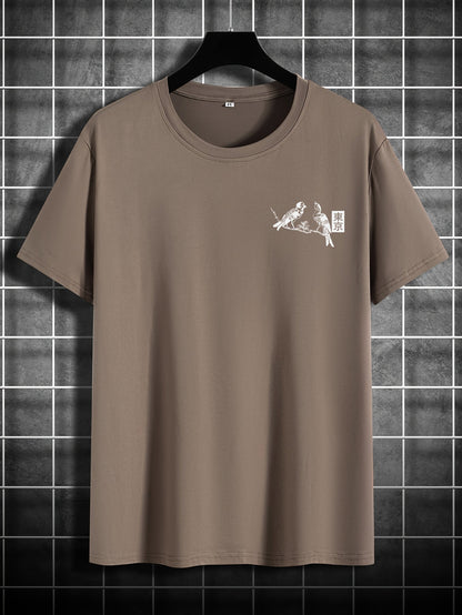 Heren T-shirt met bloemen- en vogelprint