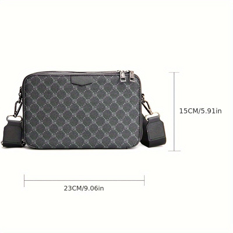 Heren Crossbody Tas | Streetstyle & Gecheckt Design | Verstelbare Riem & Meerdere Vakken | Zwart