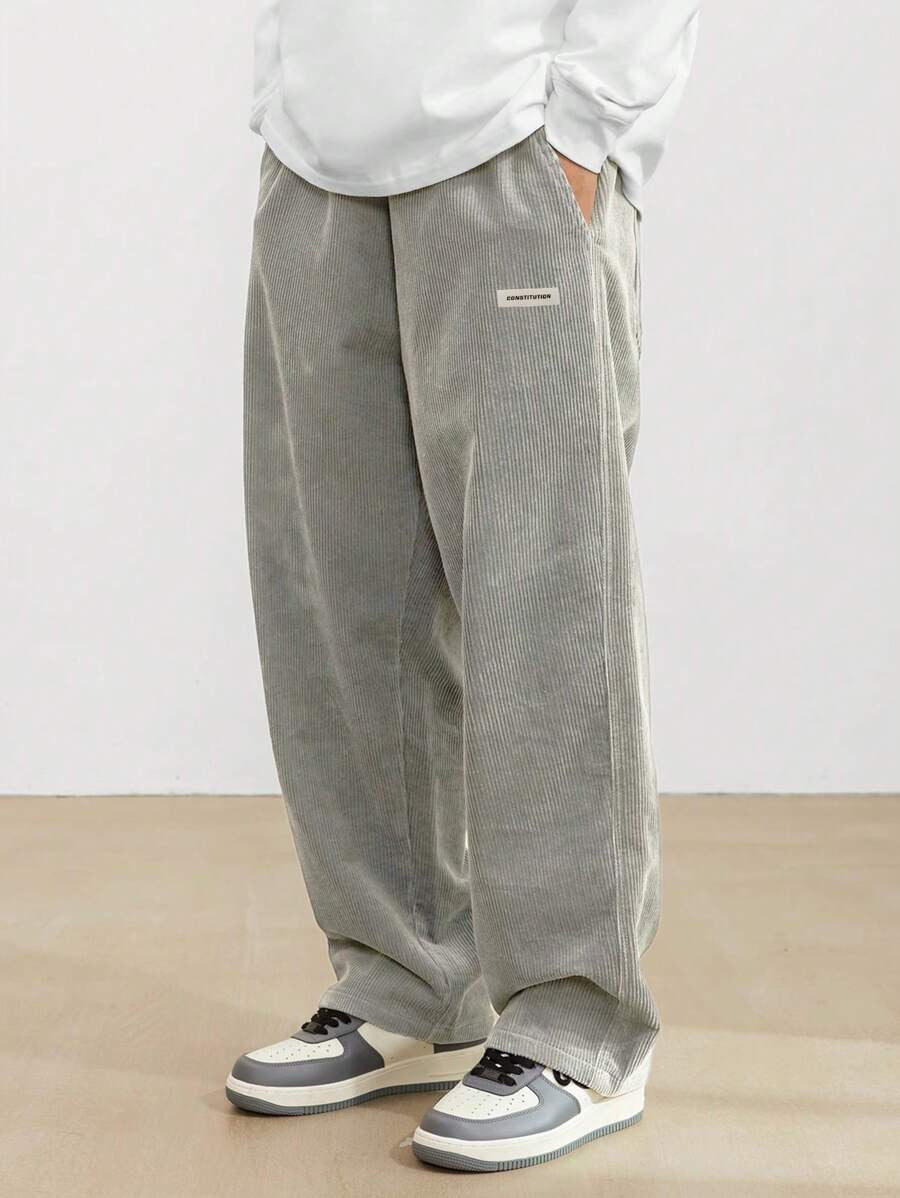 Heren corduroy broek loose-fit met rechte pijp in grijs
