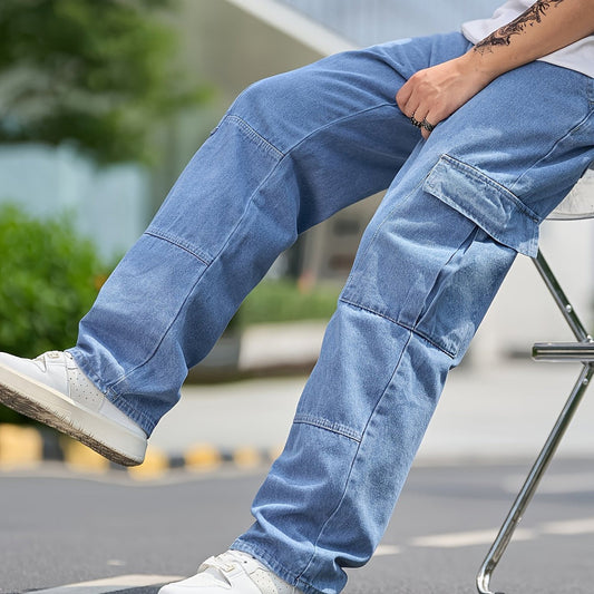 Heren Cargo Denim Broek | Losse Pasvorm & Meerdere Zakken | Effen Kleur | Casual & Outdoor